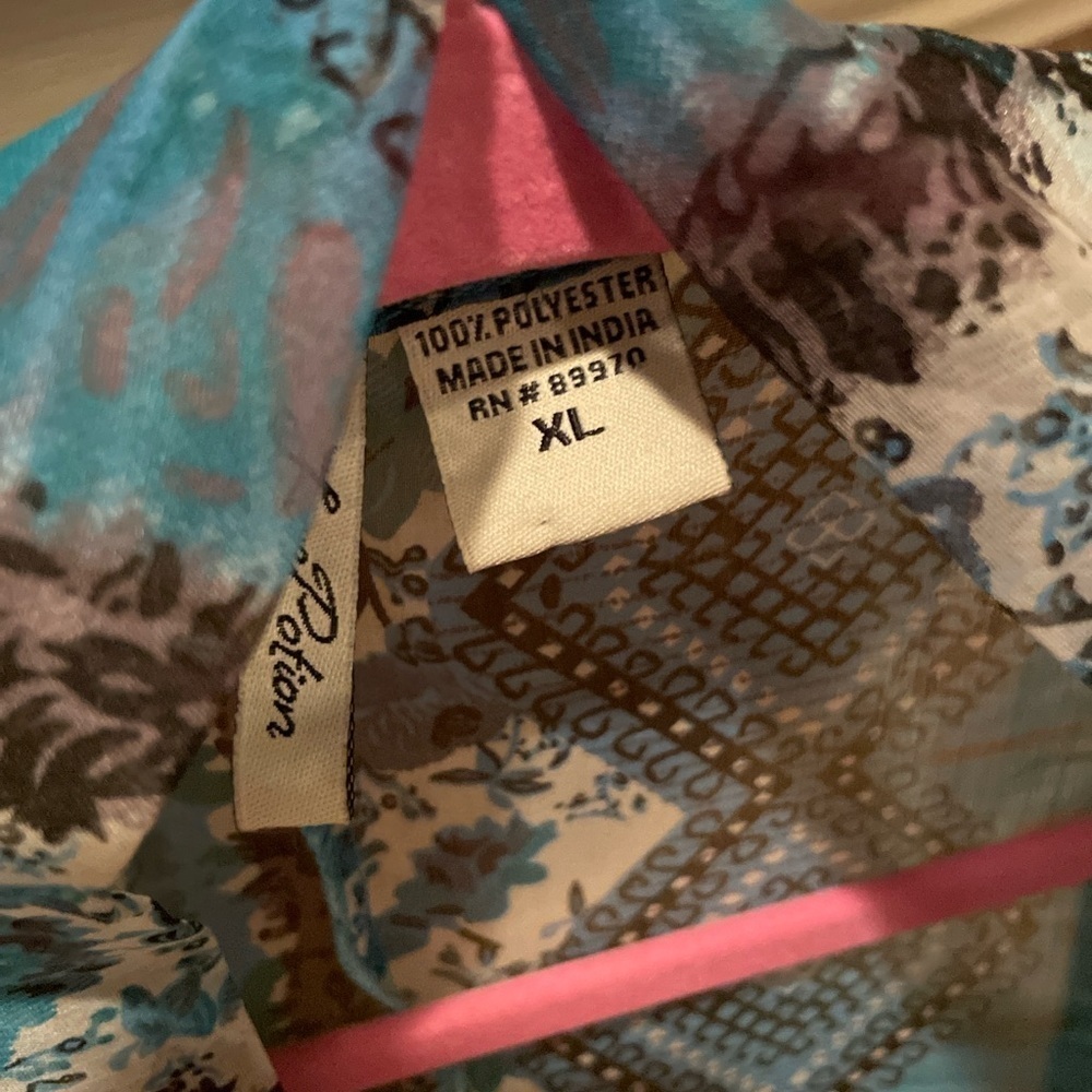 Free People Love Potion Turquoise flowy geometric kimono tie top Boho  XL - Picture 7 of 11